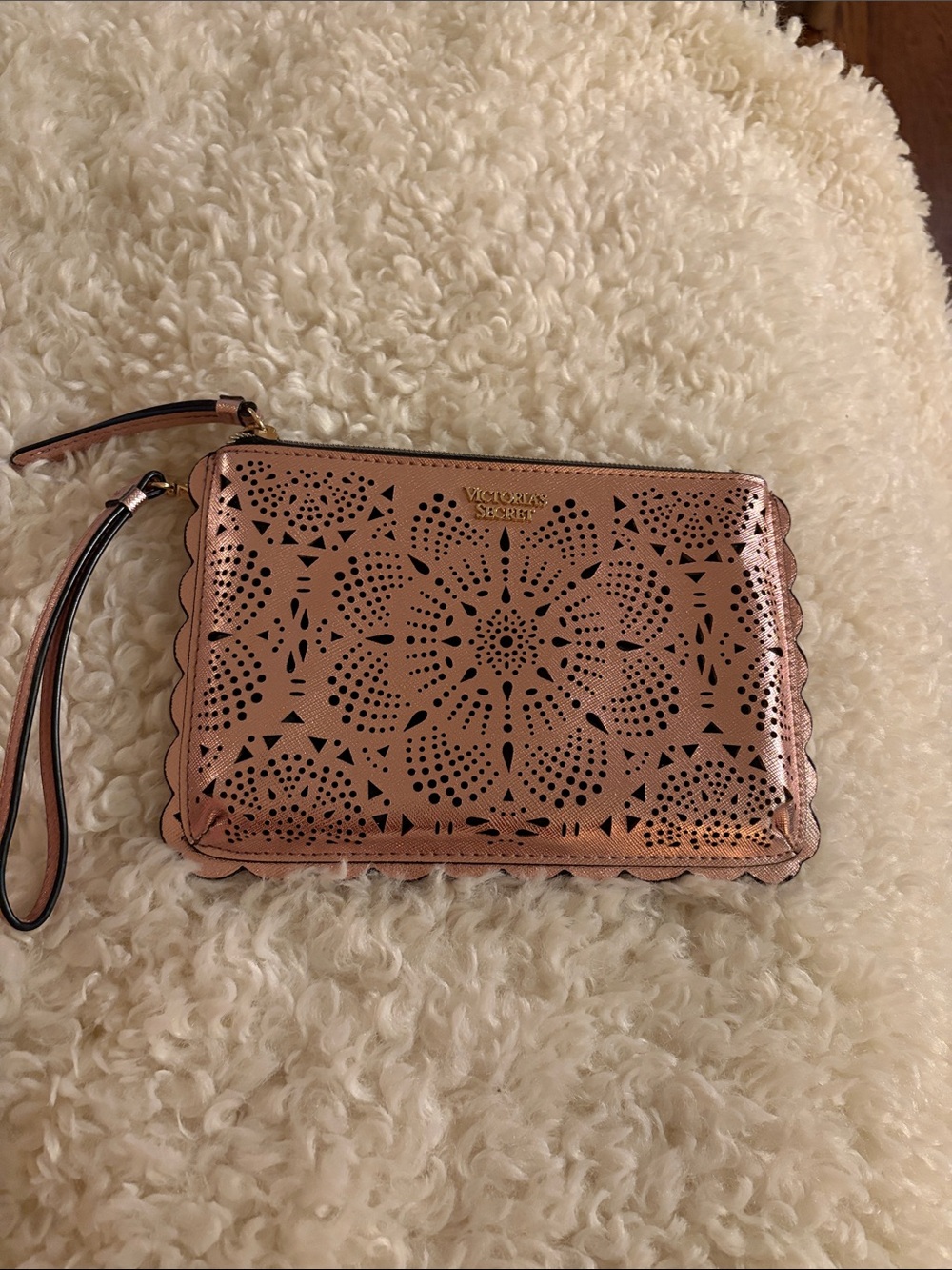 Victoria's Secret Metallic Rose Gold Laser-Cut Wristlet
